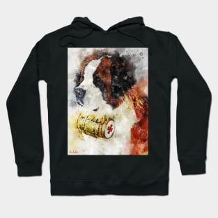 St Bernard Watercolor Portrait with a Sherry Keg on the Neck Hoodie